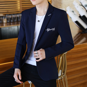 小西装男韩版修身长袖新款潮流青年休闲单西帅气男士西服外套ls