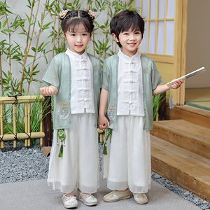 男童汉服夏季薄款短袖中国风古装男孩唐装女大童亲子装民族演出服