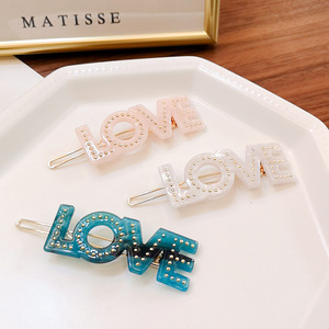 韩版东大门发夹love青蛙夹边夹英文字母镶砖醋酸发饰