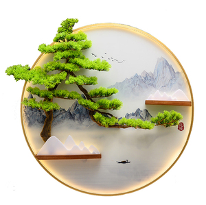 新中式圆形客厅墙面装饰画沙发背景墙迎客松挂件餐厅立体山水壁挂