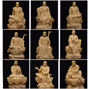 十八罗汉坐像木雕人物神像达摩罗汉寺庙供奉家居佛堂降龙伏虎罗汉