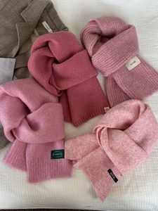 粉色草莓奶昔~秋冬含羊毛针织围巾韩版可爱少女百搭保暖毛线围脖