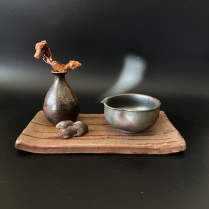 日本备前烧名家二代木村陶峰手造公道杯日式青备前分茶器汤冷茶杯