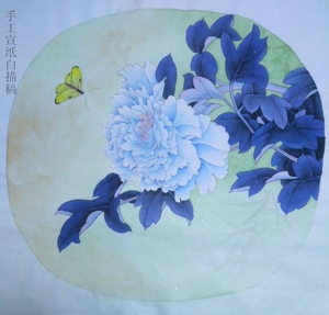 工笔画手工勾熟宣白描底稿可以直接上色小品牡丹07拍任意三张包邮