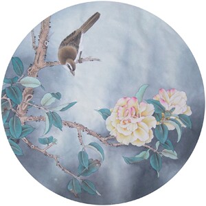 工笔国画纯手工勾熟宣底稿白描茶花麻雀01任意三张包邮送图有视频