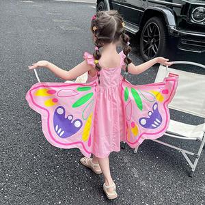 夏季女童连衣裙儿童公主裙多巴胺裙子蝴蝶翅膀表演服六一演出服装