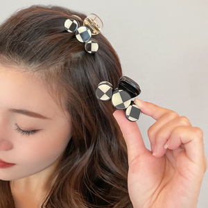 棋盘格前额刘海小抓夹小号鲨鱼夹侧边女夹子头饰半扎发发夹后脑勺
