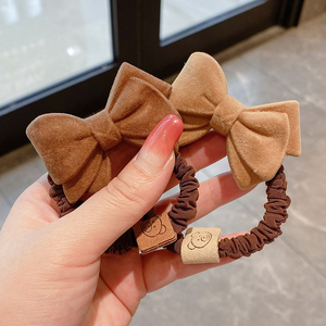 韩国秋冬咖色蝴蝶结头饰毛绒发圈头绳冬季皮筋女扎头网红ins发绳