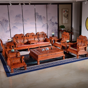 大果紫檀缅甸花梨红木实木沙发大小象头如意中式工厂发货客厅家具