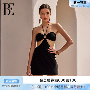 BE范德安时尚系列2024新品女士礼服连体裙挂脖系带镂空气质时尚