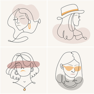 927莫兰迪抽象女人物头像剪影线描线稿logo设计装饰画ai矢量素材