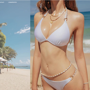 欧美分体泳衣女性感绑带小胸聚拢比基尼链条温泉沙滩度假bikini