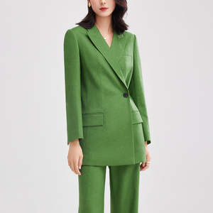 uslonsrd羊毛西装绿色外套女中长款宽松高定双排扣职业装长袖通勤
