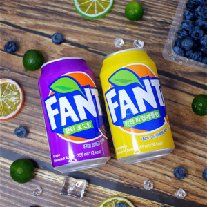 韩国进口芬达fanta葡萄味菠萝味碳酸汽水饮料355毫升*24灌装整箱
