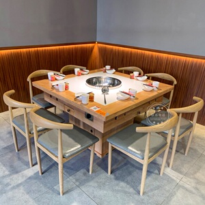 小火锅店一人一锅大理石火锅桌子电磁炉一体商用岩板烧烤肉涮一体