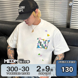MEDM24SS刺绣花卉短袖T恤男夏季潮牌ins美式高街百搭情侣半袖体恤