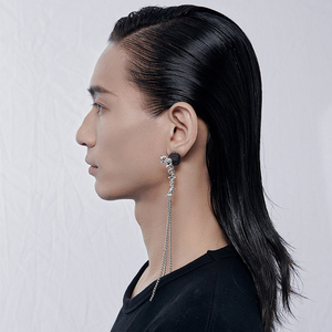 darkness lab原创设计不规则耳环异形石头链条流苏长耳饰男女同款