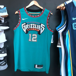 nike耐克灰熊队12号莫兰特球衣复古绿色球裤10号毕比篮球服城市版