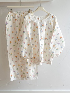 软糯叽叽~秋季双层纱新款彩色蘑菇婴儿棉纱长袖长裤睡衣套装外穿