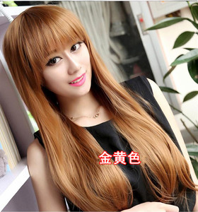 长假发甜美女士长直假发金黄色顺直发假发头套直碎发齐留海网红款