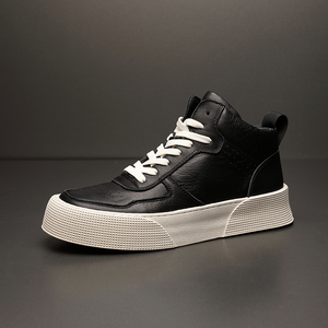 欧洲站男鞋2021新款高帮鞋男夏季真皮板鞋韩版潮流休闲鞋高邦鞋