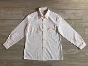 70-80年代老式女士粉色的确良绣花长袖衬衫衬衣怀旧老物影视服装