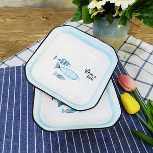陶瓷四方盘子菜盘家用汤盘深碟子正方形小清新鱼图案创意漂亮好看