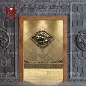 唐鼎砖雕水泥中式背景墙装饰高浮雕仿古青砖影壁照壁菱形荷花彩绘