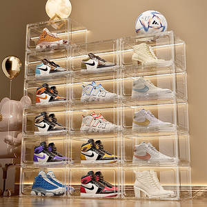 亚克力鞋盒全透明AJ鞋子收纳盒神器展示盒防氧化磁吸加厚家用鞋柜
