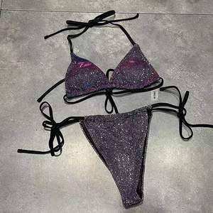 出口欧美女士成人闪闪亮点渐变色三角杯比基尼绑带性感分体游泳衣