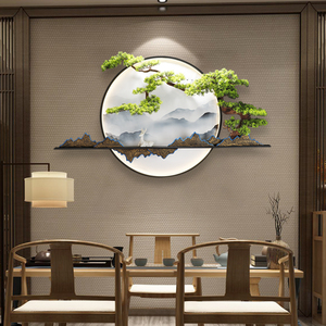 新中式茶室背景墙挂画禅意圆形立体书房壁画老板办公室墙面装饰画