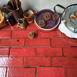 红色瓷砖中国红复古外墙砖长条室外釉面厨房卫生间老式地砖新中式