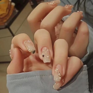 杨倩同款珍珠假指甲贴片美甲成品可拆卸长款2021新款穿戴式甲片女