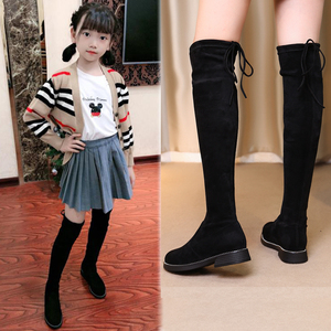 女童长筒靴子2022春秋单靴儿童过膝长靴中大童高筒女孩公主弹力靴