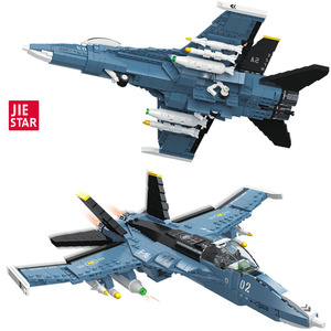 f18战斗机超级大黄蜂战斗机轰炸机杰星小颗粒男孩军事积木玩具
