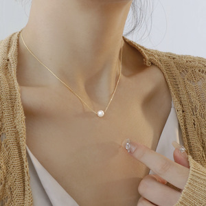 简约百搭夏季锁骨链一颗珍珠项链单颗冷淡风气质高级感女脖颈链细