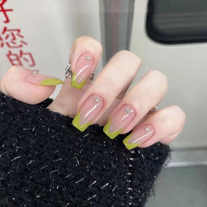 lilynail荧光黄渐变显白假手指甲贴片手工定制穿戴甲成品高级美甲