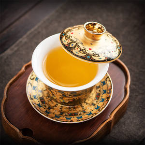 唐卡三才盖碗可360度悬停泡茶碗高档陶瓷功夫茶具泡茶杯敬茶盖杯