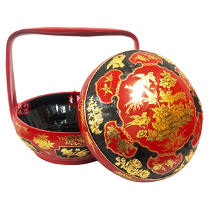 永春漆篮纯手工艺花鸟图腾竹编大漆纯金婚嫁篮烧香拜拜篮漆艺收藏
