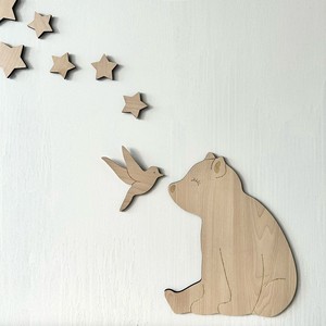 北欧ins风创意儿童房小熊动物木质墙贴卧室蒙氏场景墙面遮挡壁饰