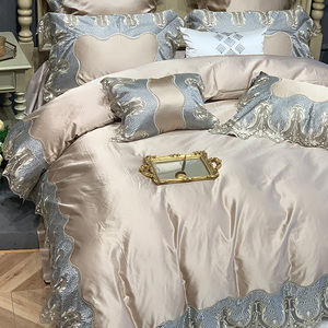 法式进口蕾丝埃及长绒棉四件套 高端欧式样板房香槟金色床上用品