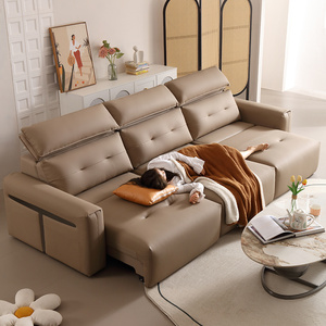 新款意式头层牛皮沙发大小户型现代简约客厅多功能伸缩真皮沙发床