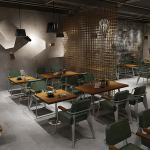 网红火锅店餐厅桌椅组合美式铁艺实木餐桌工业风酒吧小酒馆桌椅子