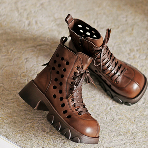 夏季马丁靴女透气凉靴骑士靴薄款镂空厚底粗跟潮酷ins设计感小众