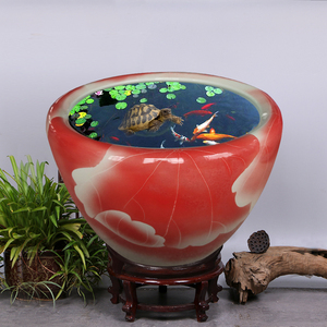 景德镇陶瓷鱼缸手工彩绘书画缸乌龟缸睡莲荷花盆碗莲金鱼盆摆件