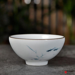 台湾名家刘钦莹 天予窑 早期手绘鱼儿铁口青花杯 茶杯 茶具 杯子