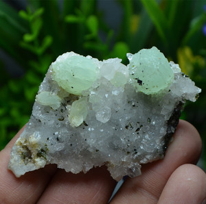 天然葡萄石白水晶簇原石矿物标本摆件