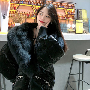 2021进口狐狸毛皮草外套女款白鸭绒羽绒服大衣廓形宽松面包服连帽