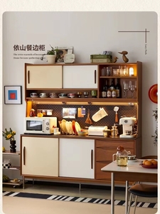 新款中古实木餐边柜复古高柜家用储物柜酒柜客厅靠墙一体咖啡柜