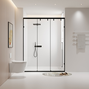 三联动淋浴房卫生间淋浴室干湿分离隔断极窄屏风浴室玻璃门三折叠